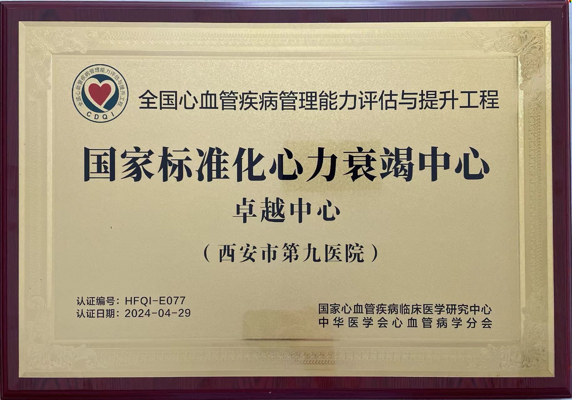 喜讯西安市第九医院心血管病院获得三大国家级标准化中心,树立行业新标杆 喜讯西安市第九医院心血管病院获得三大国家级标准化中心,树立行业新标杆