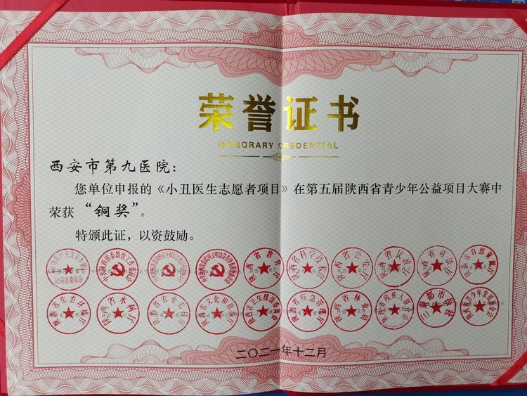 热烈祝贺西安市第九医院 “小丑医生”志愿服务项目荣获第六届中国 青年志愿服务项目大赛银奖 热烈祝贺西安市第九医院 “小丑医生”志愿服务项目荣获第六届中国 青年志愿服务项目大赛银奖