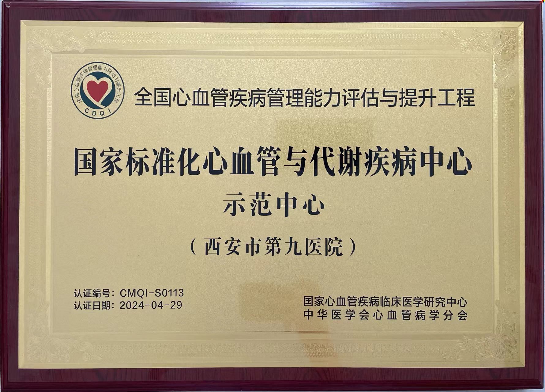喜讯西安市第九医院心血管病院获得三大国家级标准化中心,树立行业新标杆 喜讯西安市第九医院心血管病院获得三大国家级标准化中心,树立行业新标杆