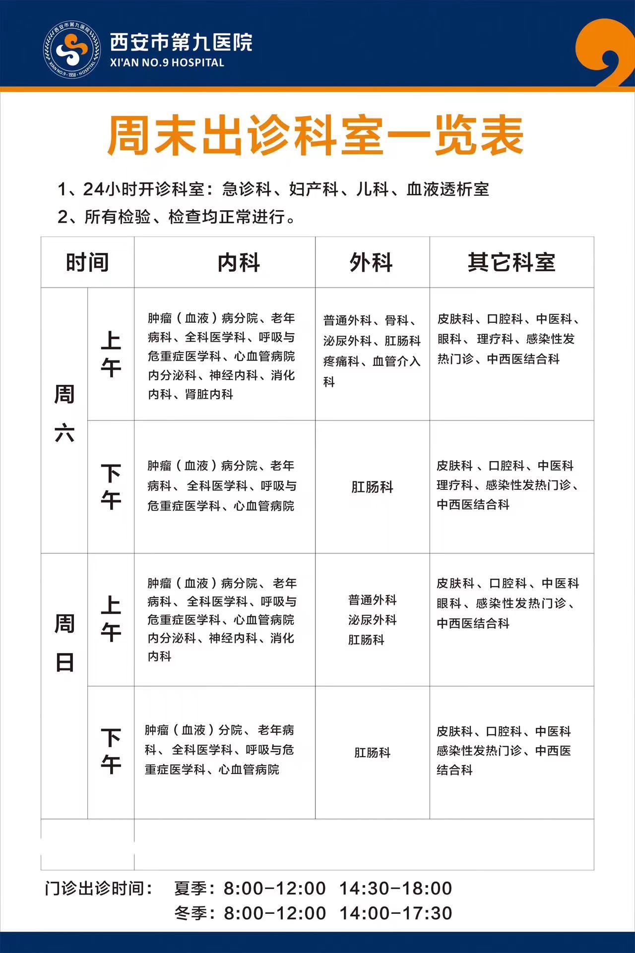 2024年6月西安市第九医院周末出诊一览表